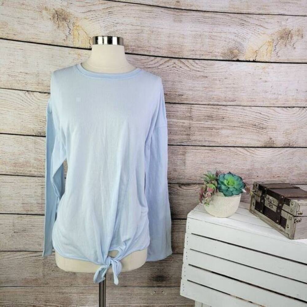 Lord & Taylor Women's Blue Tie Hem Long‎ Sleeve Pullover Size XL